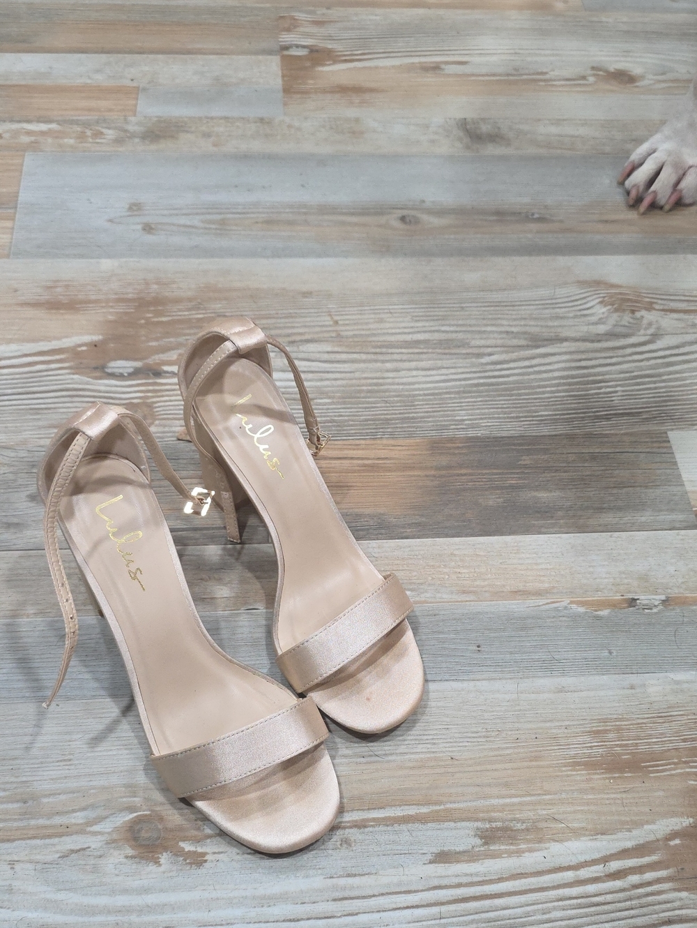 Lulu's Blush Satin Ankle-Strap Heels